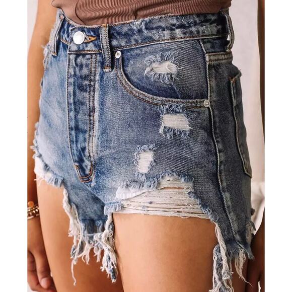 Signature8 Cotton Distressed Denim Ultra High Waisted Shorts Medium - Picture 2 of 12